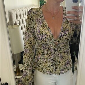 Urban Outfitters Purple and Cream Floral Blouse